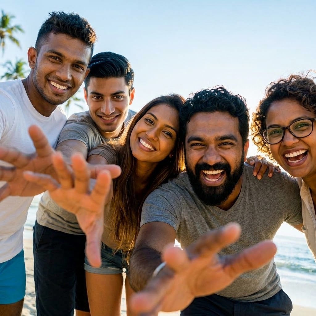 Group of happy friends on a beach